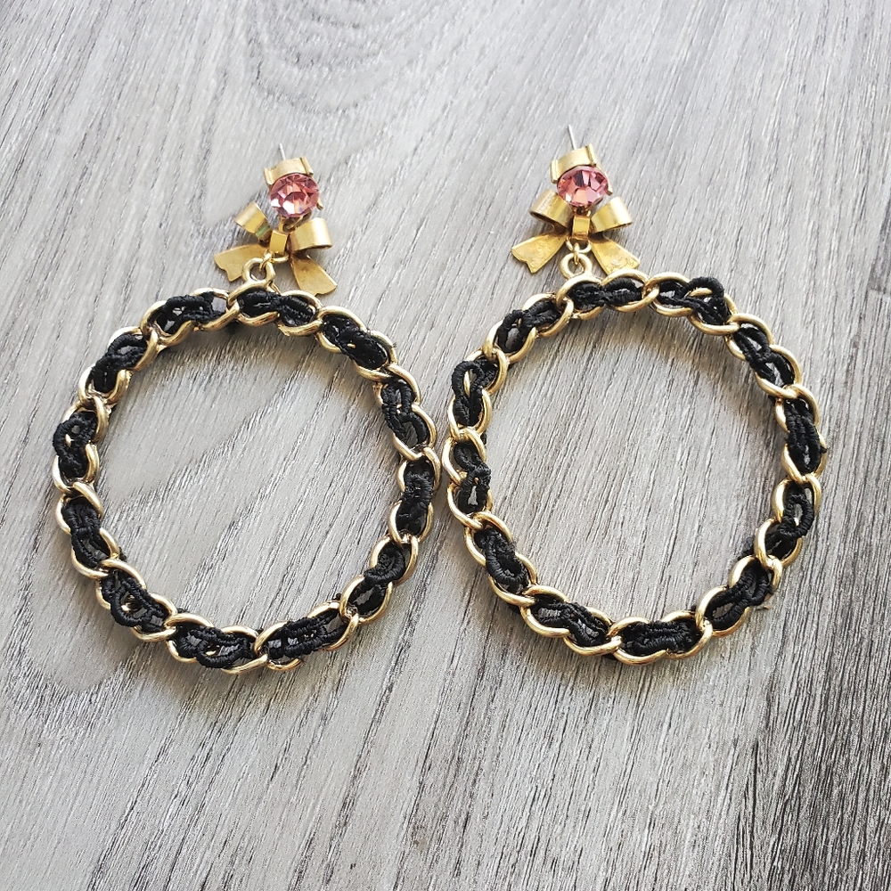 Betsey Johnson black, gold, and pink earrings